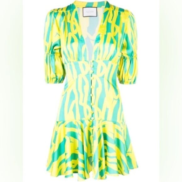 ALEXIS X REVOLVE green & yellow short sleeve Idun mini Dress in Citrus Gehry - Picture 2 of 9